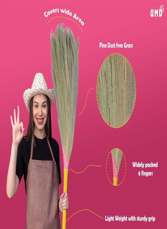 UMD 06 NO BACKPAIN liteweight Flat Broom dust Free Natural Grass Covers Wide Area, Long Handle jaadu, Floor Cleaning, Ceiling, dusting for Home and Office (1) - Image 3